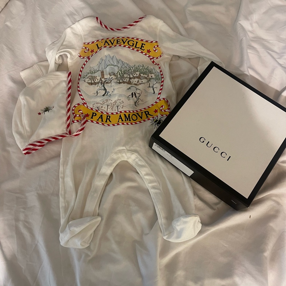 Gucci Kids White One Piece with Red and Yellow Details